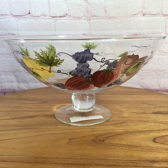 Victradco Hand Painted Fruit Pedestal Glass Bowl - 2001 - Picture 3 of 7